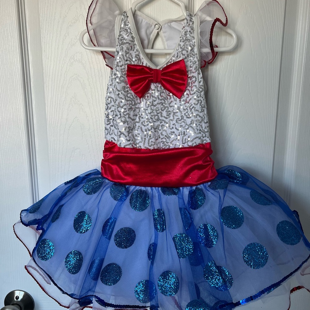 Weissman style 8753. Size SC. Sparkling Red and Blue Kids Costume with bow.